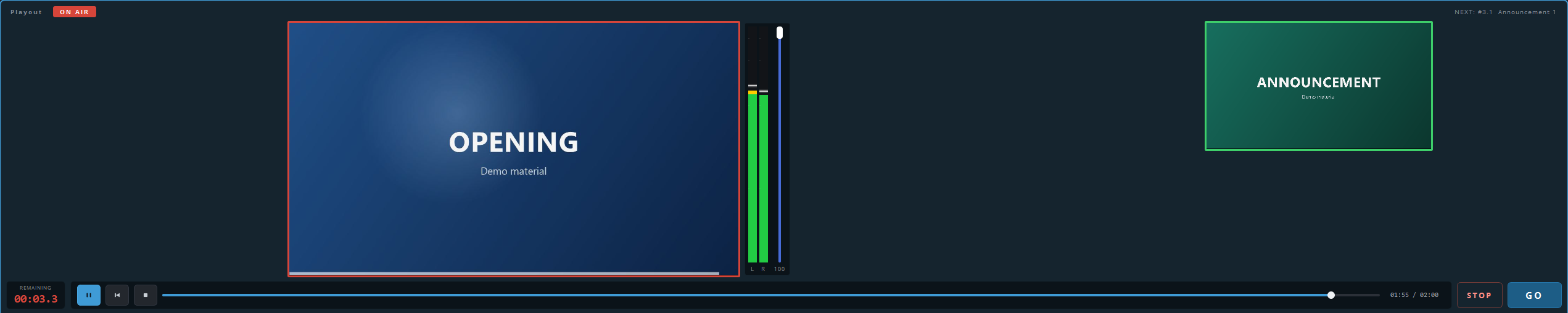The monitor panel with a cue on air