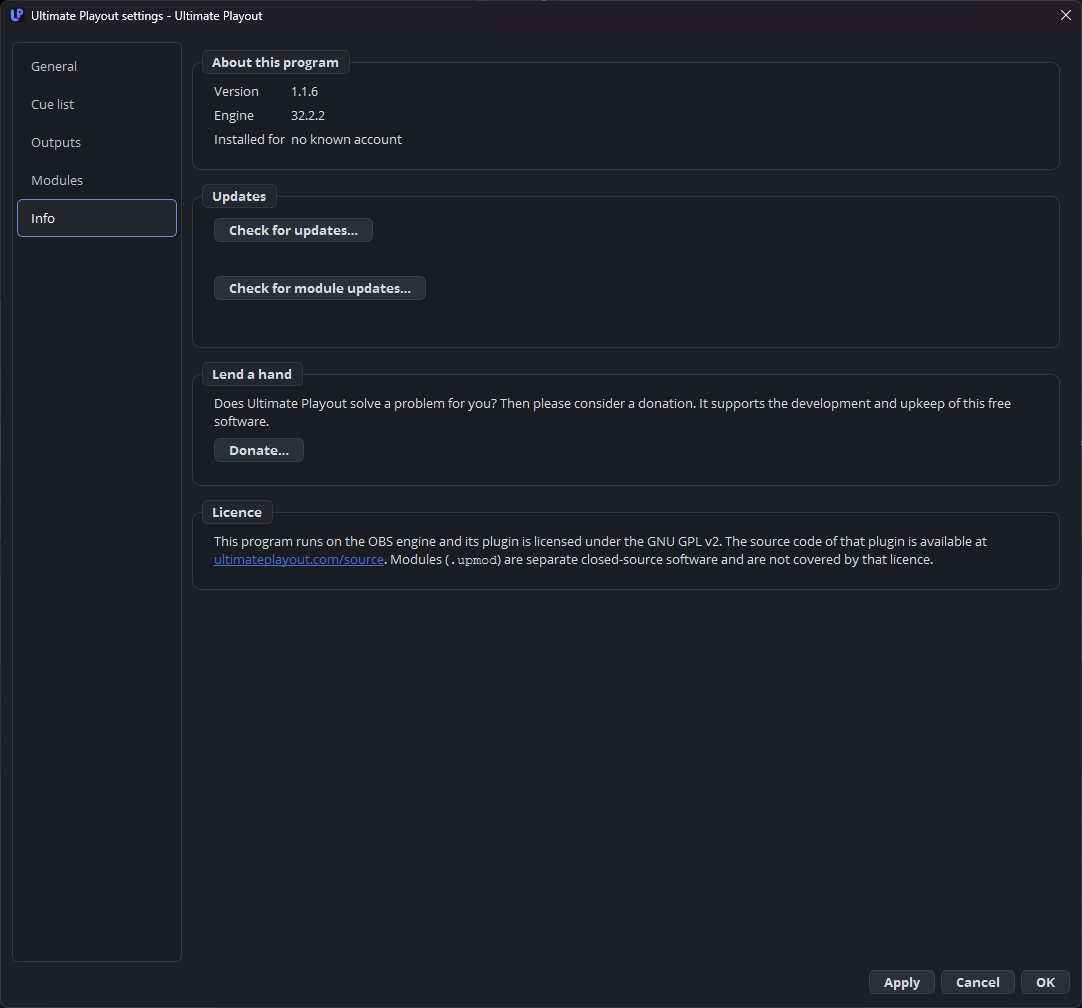The Info page