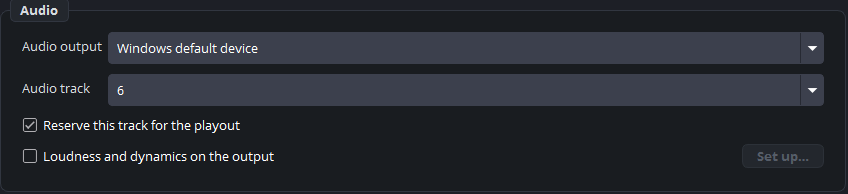 The audio settings of a playout