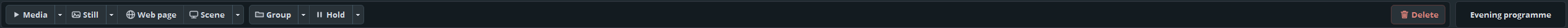 The left half of the toolbar adds material; the right half handles the list as a whole