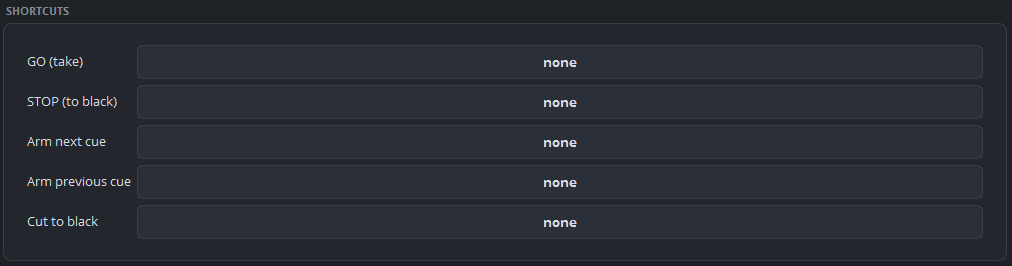 The Shortcuts group, at the bottom of a playout's settings