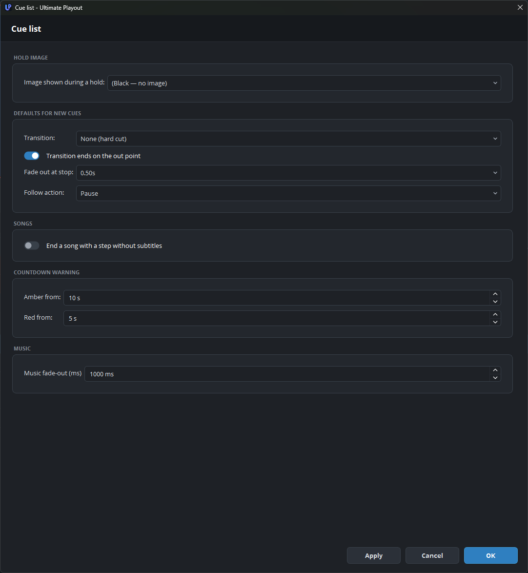 The Cue list page