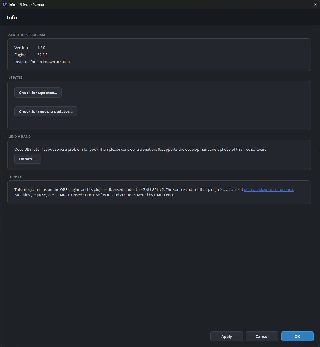 The Info page