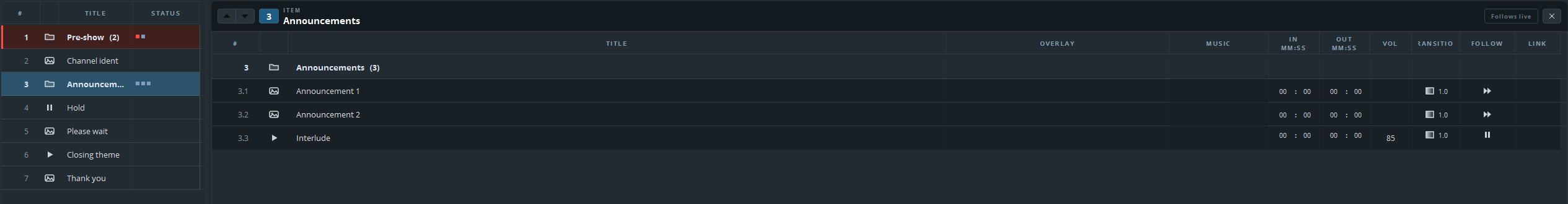 The item pane open on the Announcements group, beside the narrowed list