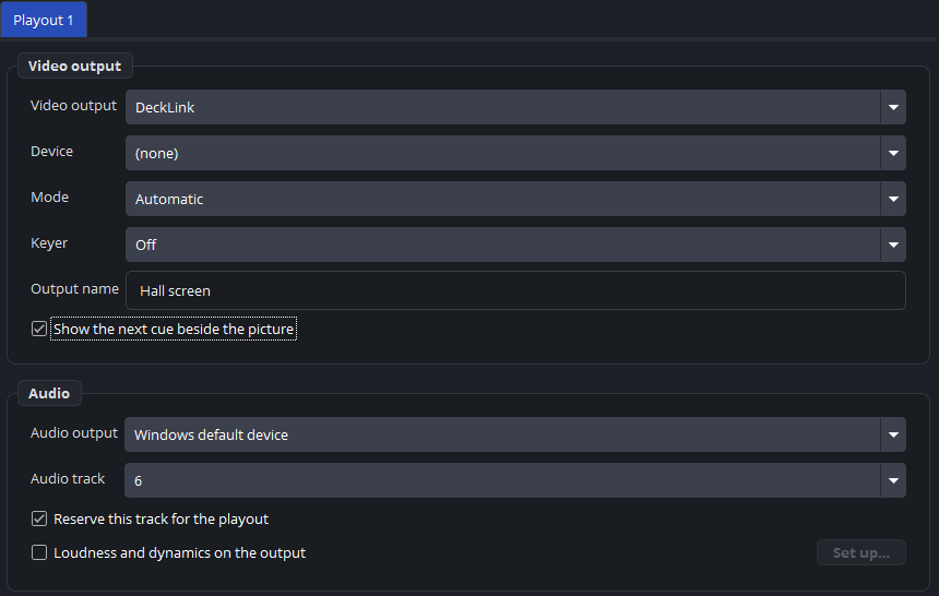 The DeckLink settings