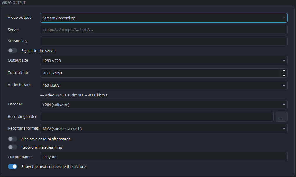 Everything for a stream and a recording, on one page