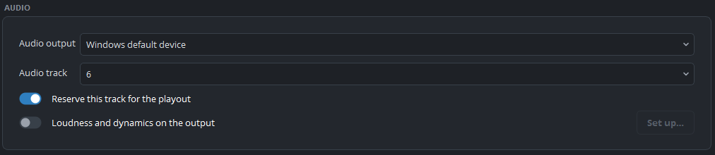 The audio settings of a playout