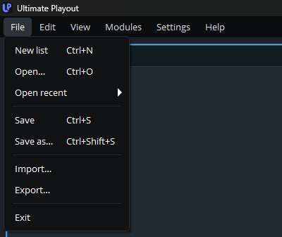The File menu, open in the menu bar